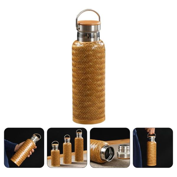 

water bottles 1pc bamboo stainless steel woven thermal cup kettle with handle