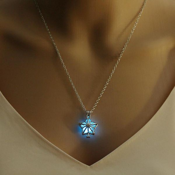 

pendant necklaces 2021 fashion luminous glowing in dark for women girls fluorescent link chain party jewelry gifts, Silver