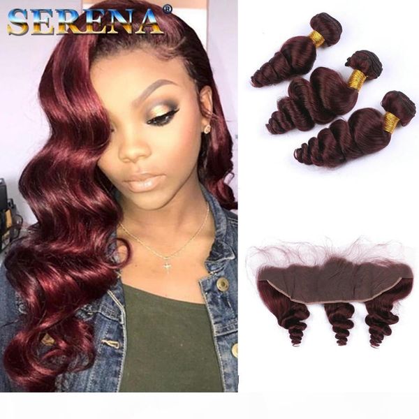 

new mink 99j peruvian human hair bundles with lace closure loose wave bundles with lace frontal red loose wave weaves with closure, Black;brown