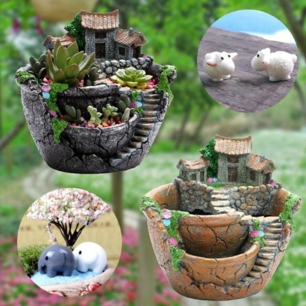 

planters & pots strong well double layer succulents platter flower pot large sky garden figurine planter deskhome decoration gift