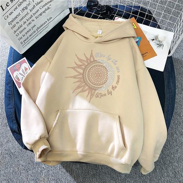 

women's hoodies & sweatshirts autumn women sun moon printed live hooded sweatshrts oversized colorful casual long sleeve female ropa m, Black
