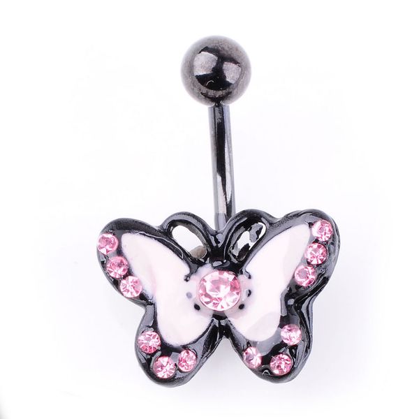

d0903 butterfly belly navel button ring multi-color with black body, Silver