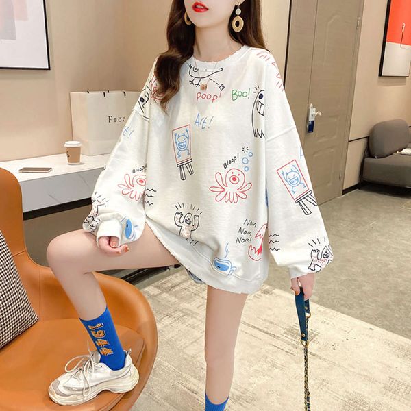 

new round neck long sleeve t-shirt loose women's wear, Black