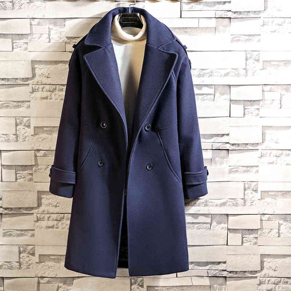 

men's wool & blends men double breasted cardigan solid winter jacket trench men's clothes s-3xl obmb, Black