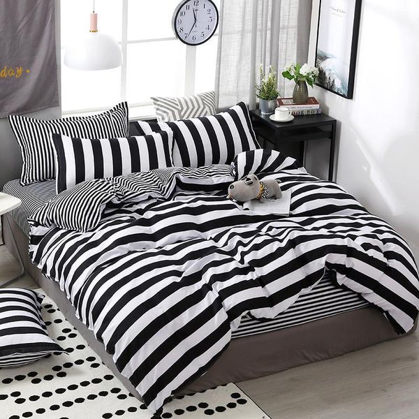 

50bed sheet set black and white star bedding set kids single double  king size bed linens cotton blend nordic cover sheets