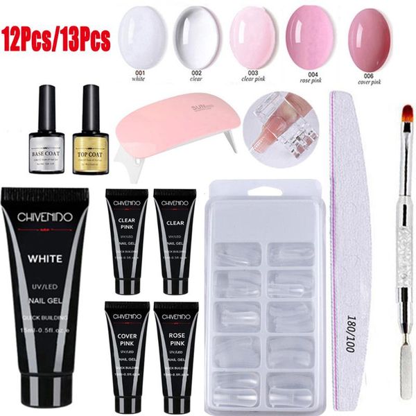 

nail gel art false nails builder tips lamp uv dryer file finger extensions acrylic jelly kit, Red;pink