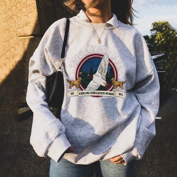 

2021 new vintage bird embroidery oversize sweatshirts autumn long sleeve pullovers hoodie female casual streetwear gray cotton ldz0, Black