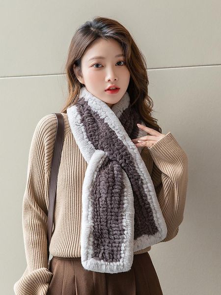 

scarves long women's real rex fur knitted scarf lady winter wraps soft fashion fluffy neckchief, Blue;gray
