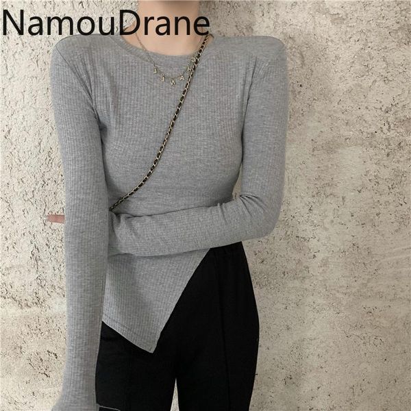 

women's t-shirt bottoming shirt in autumn and winter with slim-fit explosion models gray tight-fitting wild sweater open-ended irregula, White