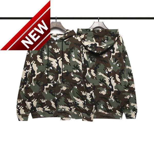 

2022 autumn and winter new off palm letter camouflage terry hoodie for men women, Black