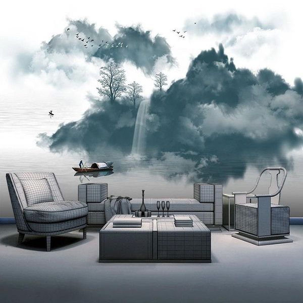 

wallpapers custom mural wallpaper chinese style 3d abstract artistic conception ink mountain landscape living room background wall painting