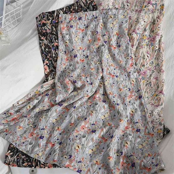 

korean chiffon skirt female spring and summer age-reducing sweet shredded flower show thin with high-waisted 210529, Black