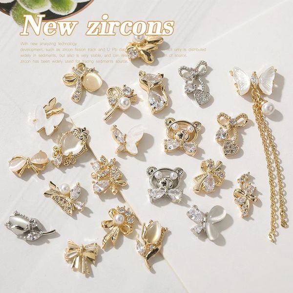 

nail art decorations hnuix 1pieces 3d metal zircon rhinestone jewelry alloy tassel pendant accessory, Silver;gold