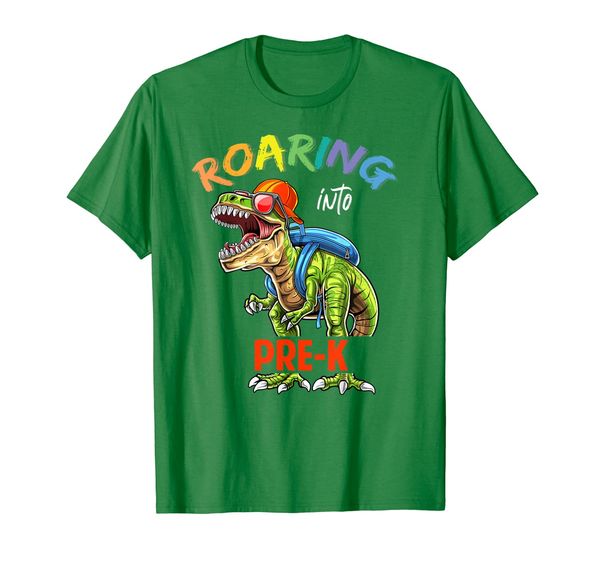 

Dinosaur Roaring Into Pre-K Back To School Tshirt, Mainly pictures