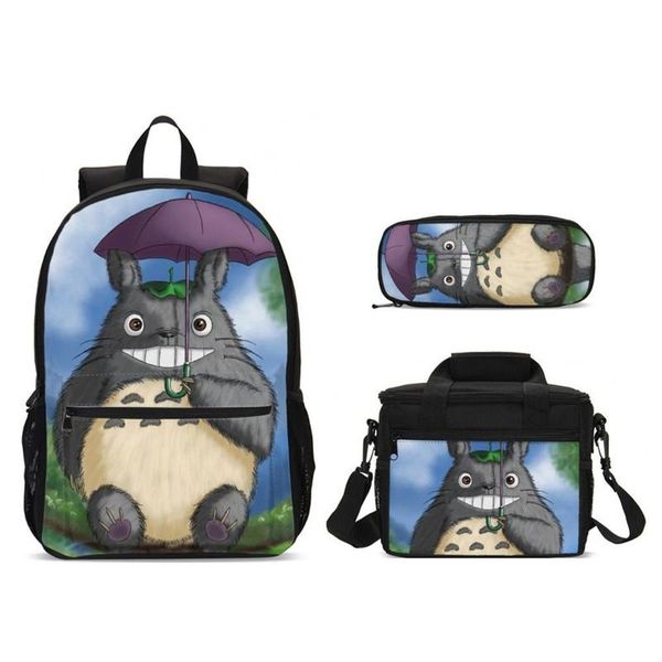 

backpack 3d cartoon totoro printing school bags kids 3pcs/set schoolbag with food package student primary book boys satchel
