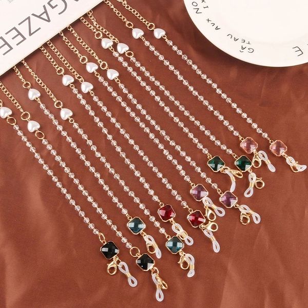 

fashion pearl square crystal chain beads glasses chains women vintage metal sunglasses hangs mask lanyards strap eyewear cord holder