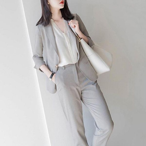 

women's suits & blazers work fashion pant 2 piece set for women stylish casual blazer jacket trouser formal office lady feminino spring, White;black