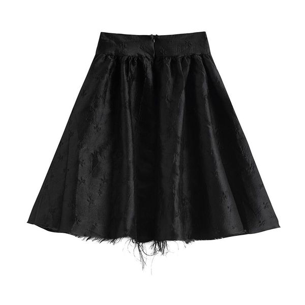 

eam] high elastic waist black burr irregular stitch elegant half-body skirt women fashion tide new spring summer 2021 1w835