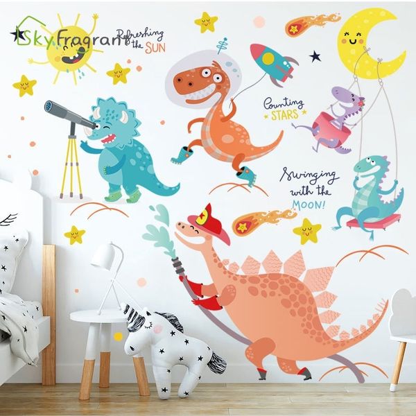 Cartoon Dinosaur Sticker Carino modello animale Autoadesivi autoadesivi Autoadesivi Decorazione della stanza dei bambini Boys Bedroom Wall Home Decor 210310