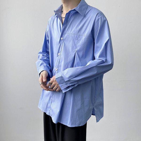 

men's casual shirts blue/black/white striped shirt fashion society mens dress korean loose long-sleeved men -xl, White;black