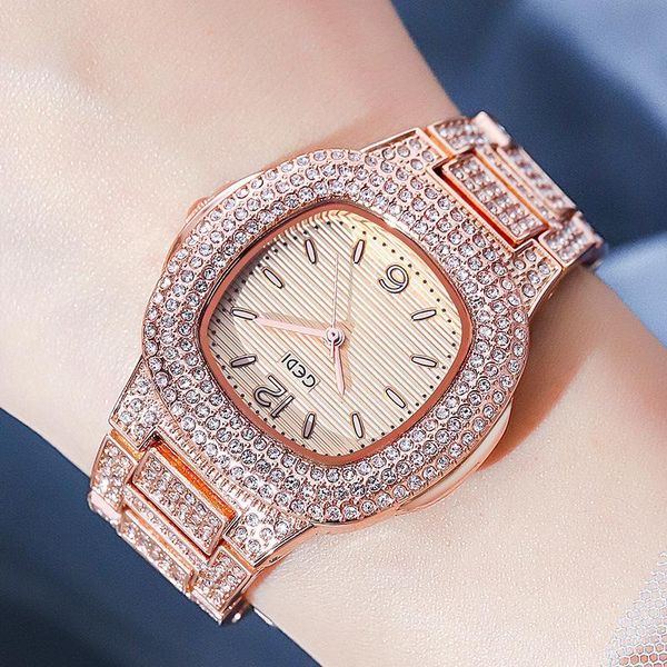 

wristwatches gypsophila square ladies steel band watches atmospheric fashion diamond waterproof female casual women wristwatch reloj de muje, Slivery;brown