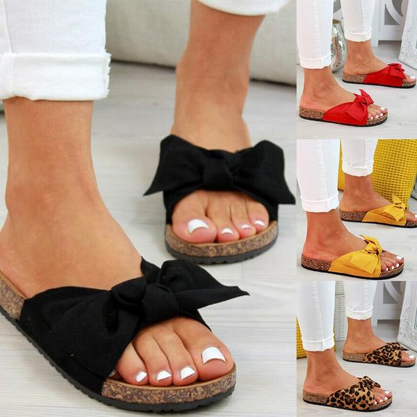 

sandals women bowknot slippers summer casual beach muffin slip platform ladies flat dress party peep toe female pedal lazy shoes, Black