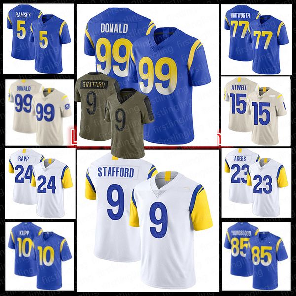 

99 aaron donald odell beckham jr matthew stafford los cooper kupp van jefferson cam akers andrew whitworth jalen ramsey football jersey, Black;red