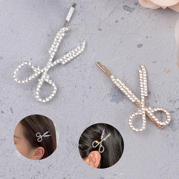 

hair clips & barrettes shining crystal scissors for women sweet girls rhinestone hairpins jewelry accessories bridal headwear, Golden;silver