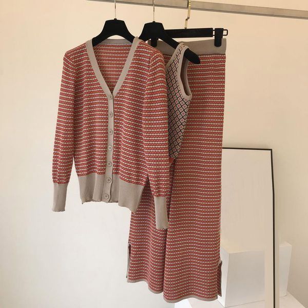 

women's two piece pants autumn winter women knitted cardigans sweater+chain vest and elastic wide leg three-piece sets tracksuits, White