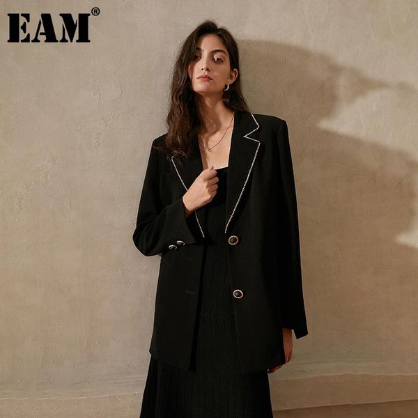 

women's suits & blazers [eam] women big size pearls button blazer lapel long sleeve loose fit jacket fashion tide spring autumn 2021 1d, White;black