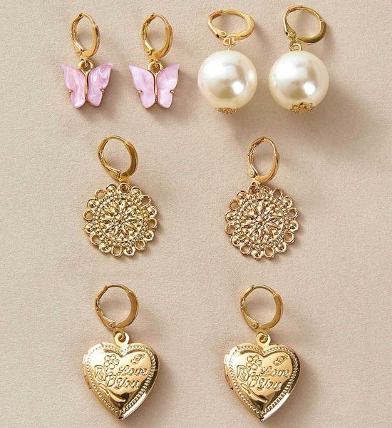 

jewelry versatile butterfly mouth geometric temperament short heart-shaped imitation pearl pendant earrings, Silver