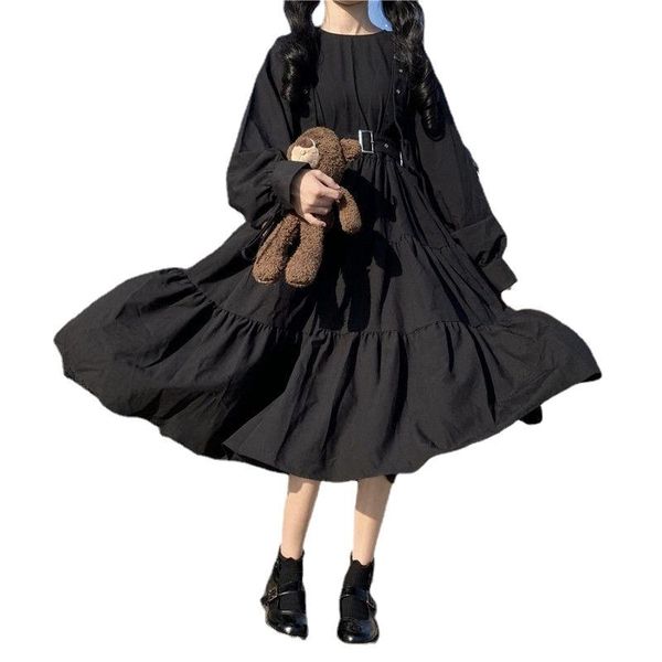 

casual dresses 2021 spring autumn fenimine vestidos women fashion korea chic japan style o- neck single elegant long shirt dress bb-090, Black;gray
