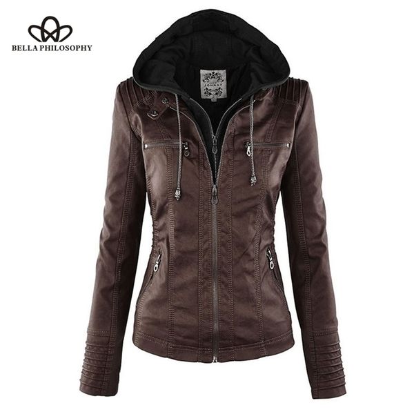 

bella moto jacket women zipper coat turn down collor ladies outerwear faux leather pu female jacket coat 211204, Black