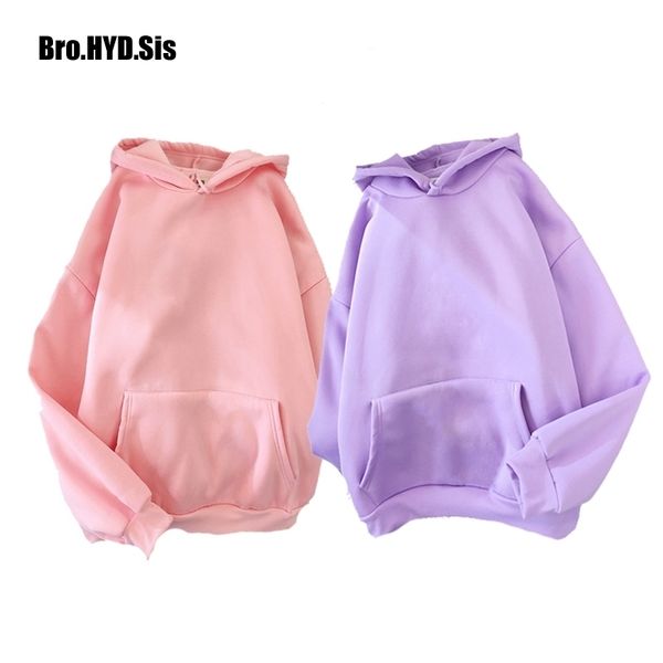 

harajuku solid color women hoodies pullover simple style loose fit spring autum fleece hooded sweatshirt pocket woman lj201130, Black