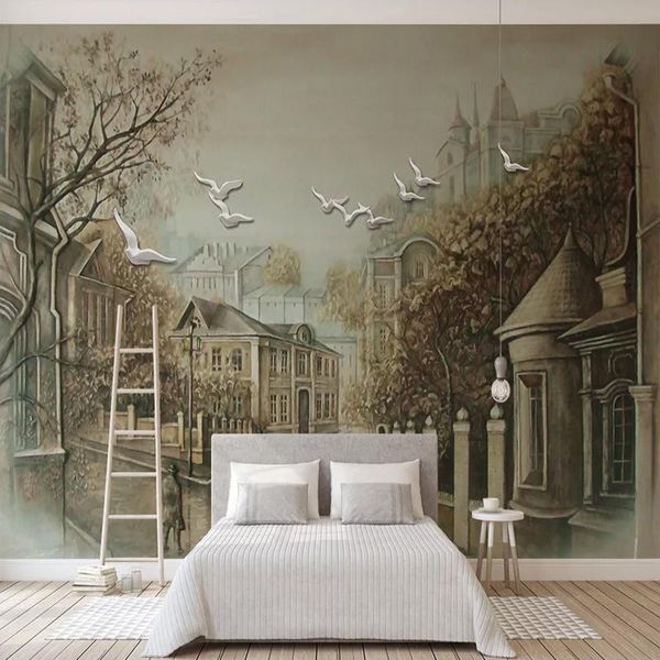

wallpapers po wallpaper european style 3d stereo retro street view backdrop wall decorative painting murals living room bedroom frescoes