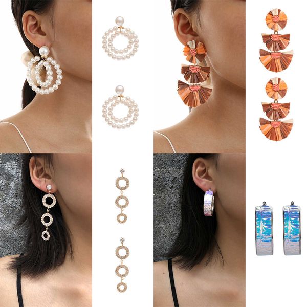 

jewelry personalized rice bead tassel simple creative handmade geometric imitation pearl ring earrings, Silver