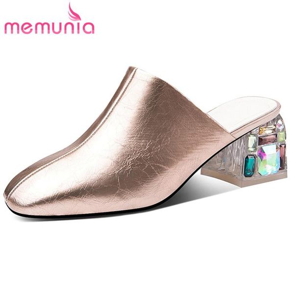 

dress shoes memunia 2021 arrival patent leather pumps women square toe crystal heel fashion party wedding woman mules, Black