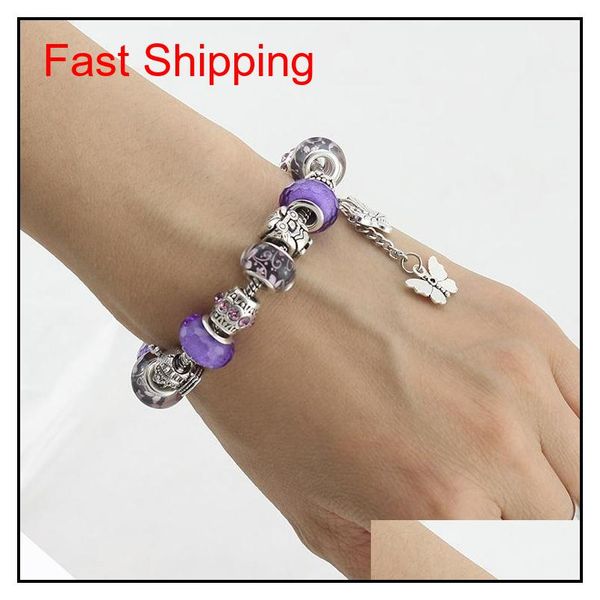 

charm bracelet 925 silver bracelets for women royal crown beads butterfly and owl and flower charms diy jewel jlljpl bdesybag, Golden;silver