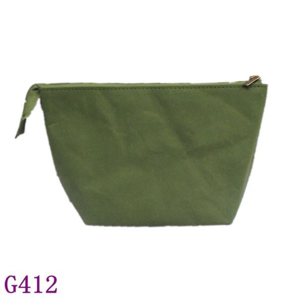 

3pcs cosmetic bags women kraft paper plain solid cork grain zipper storage bag mix color