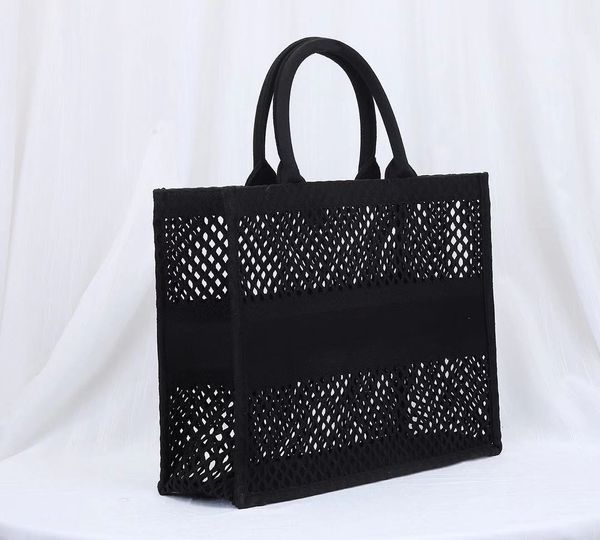 

original style book tote black blue mesh embroidery shopping bag openwork handbag original canvas tote big capacity trip handbag bookbags