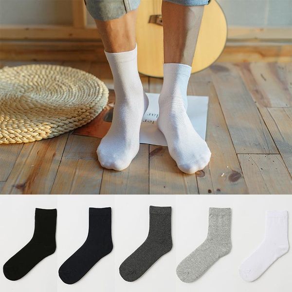 

men's socks 5 pairs of business solid color tube cotton breathable and sweat-absorbent wholesale, Black
