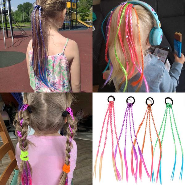 

popular children's color wig braid ponytail fashion braid colorful gradient hair rope twist braid, Black