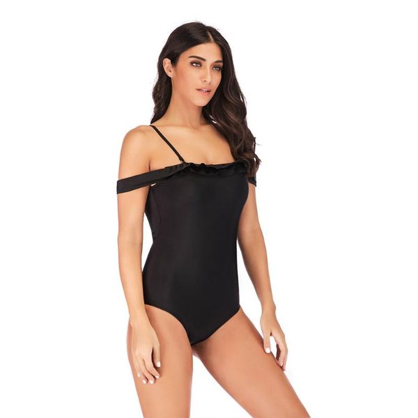 

one-piece suits jamais vu women swimming suit off shoulder solid black swimwear plus size cascadeÂ falbala bathing