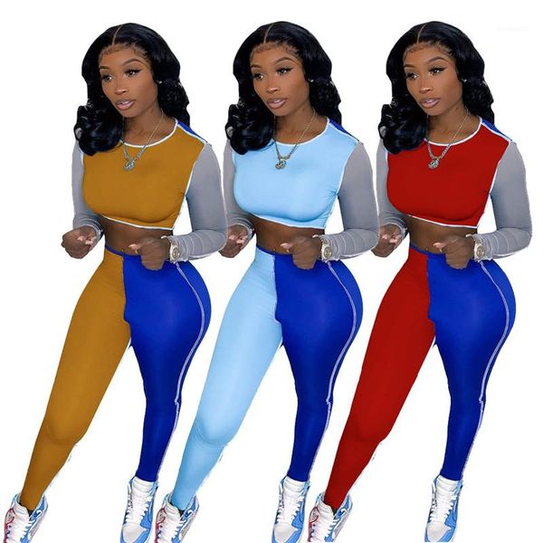 

outfits casual females sets colors panelled womens designer tracksuits fashion long sleeve long pants womens 2pcs, Gray