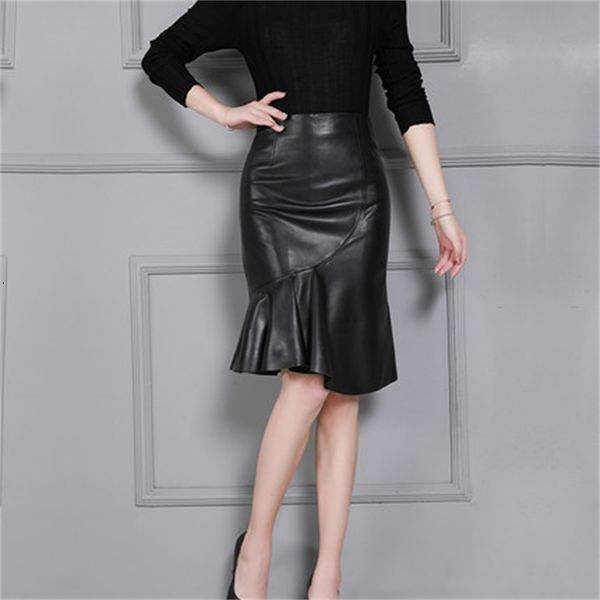 

new fashion genuine sheep hide k159 skirt bym8, Black