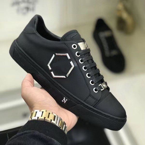 

fashion luxury men shoes men leather lace up platform oversized sole sneakers white casual shoes printed rdkk001, Black