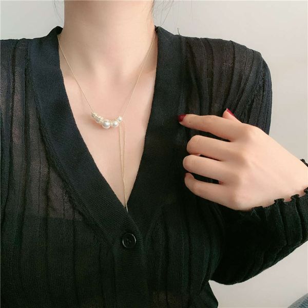 

hbp french design sense pearl gradual change hand winding round bead simple clavicle chain necklace women's fashion, Silver