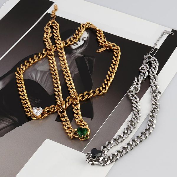 

chokers stainless steel luxury jewelry necklace zircon love heart shape exquisite feminia women choker, Golden;silver