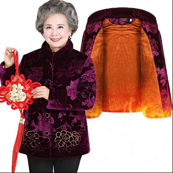 

2021 middle aged and old people winter jacket gold velvet cotton parka grandma thicker cotton padded mothers autumn coat w1373, Black