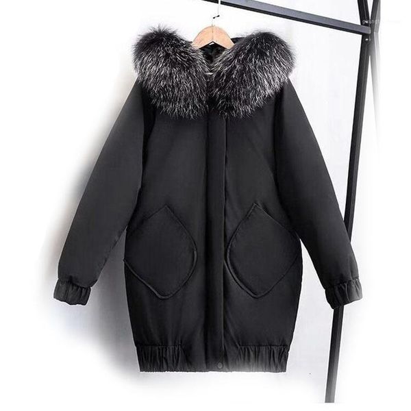 

coat cotton woman plus size winter jacket windbreaker women fur warm thick loose long clothes parka feminina korean hat hood women's do, Black